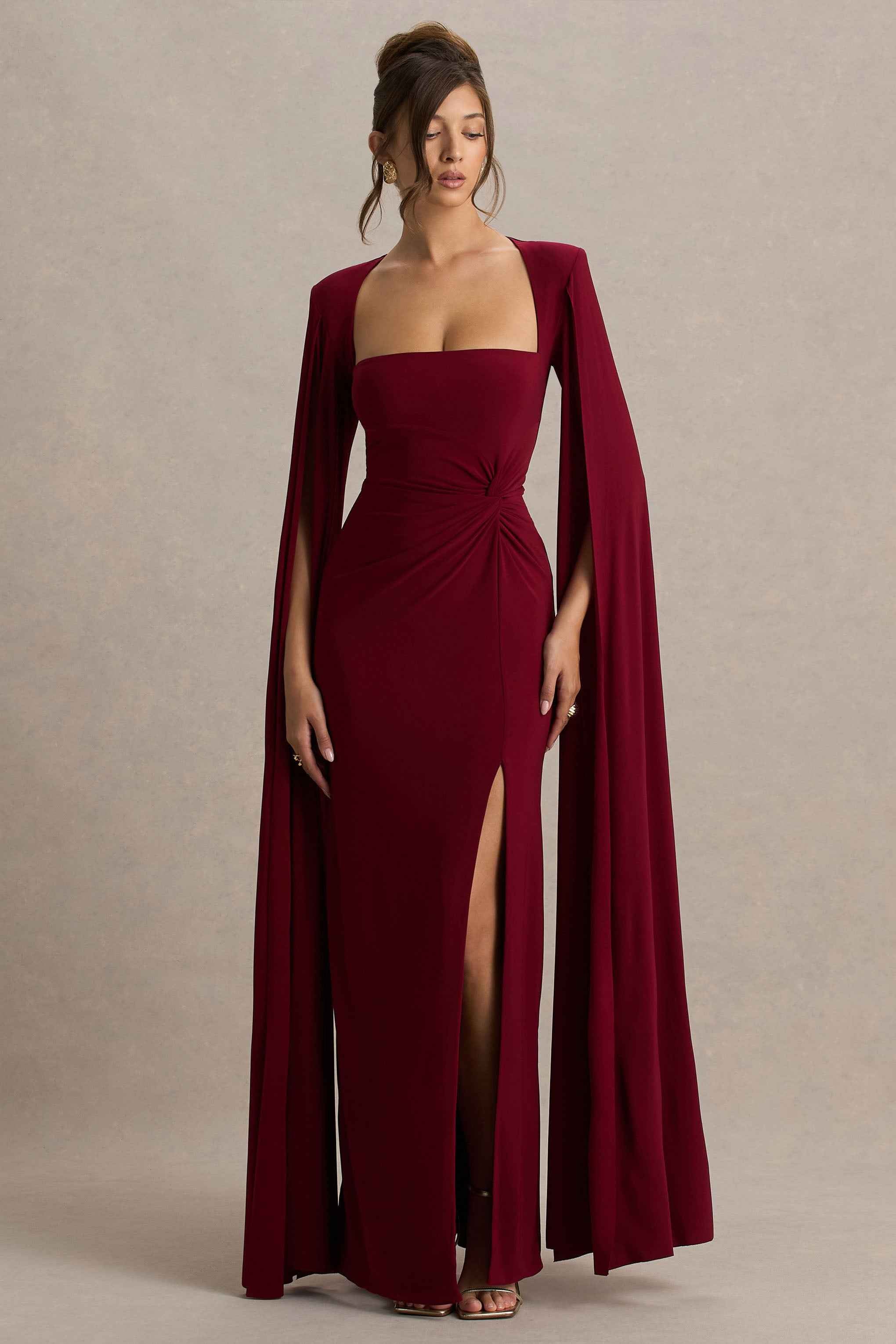 Claretta Maxi Dress - Berry Cape Sleeves