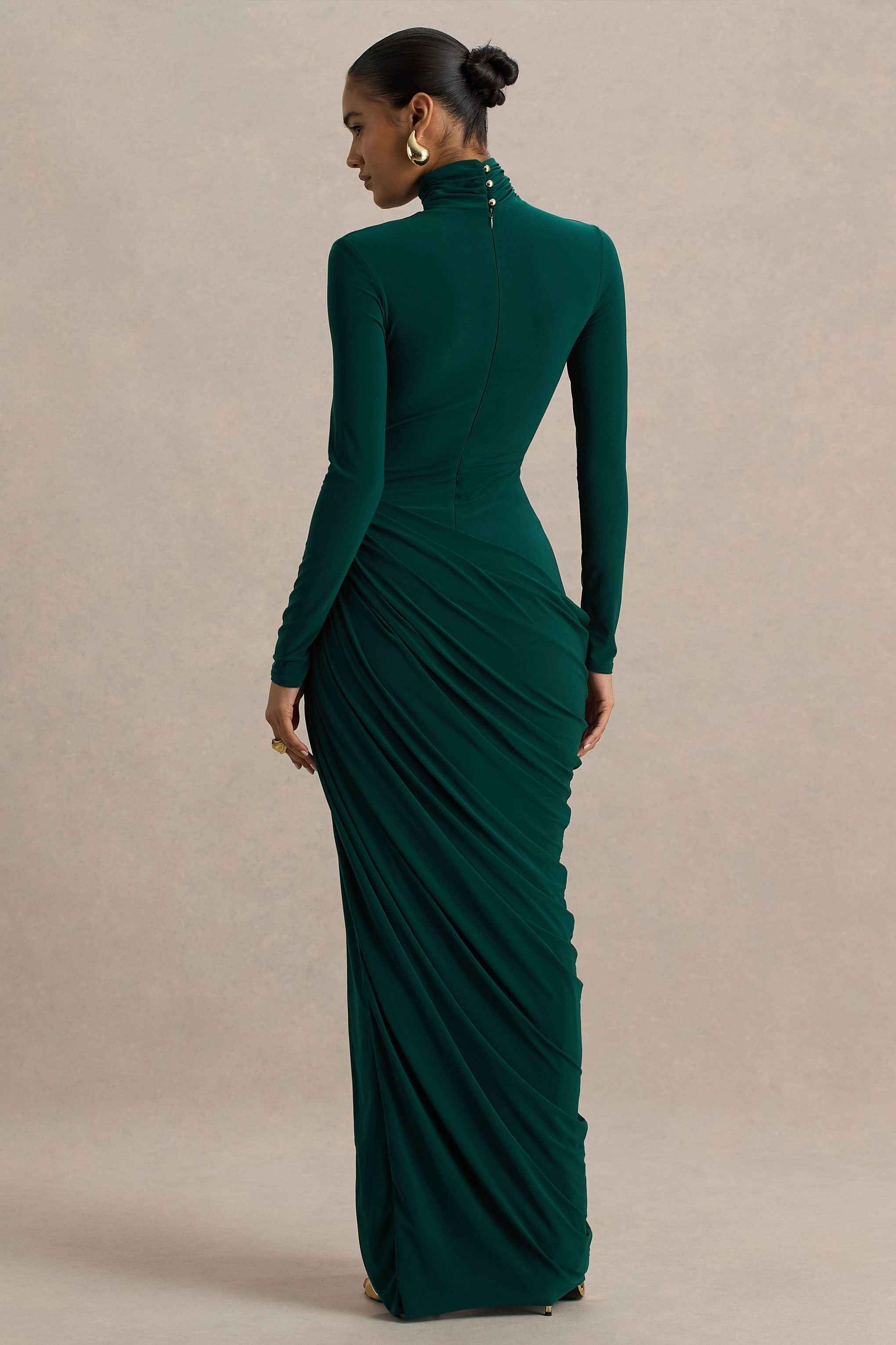 Betsy Maxi Dress - Bottle Green Ruched High-Neck
