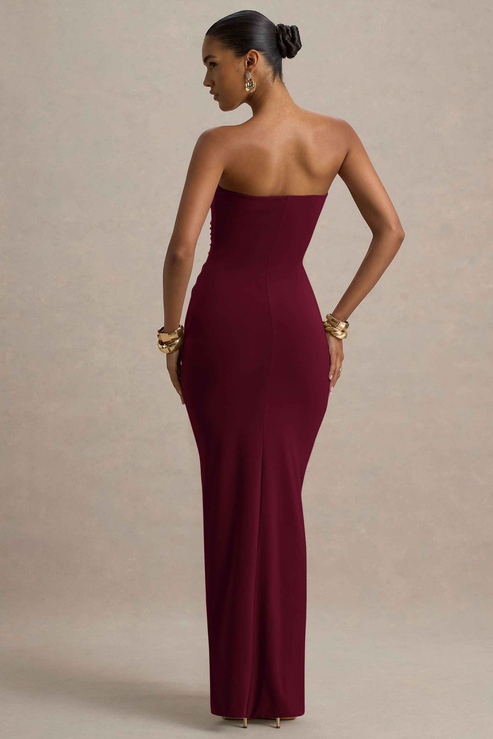 Ali Maxi Dress - Burgundy Ruched Wrap