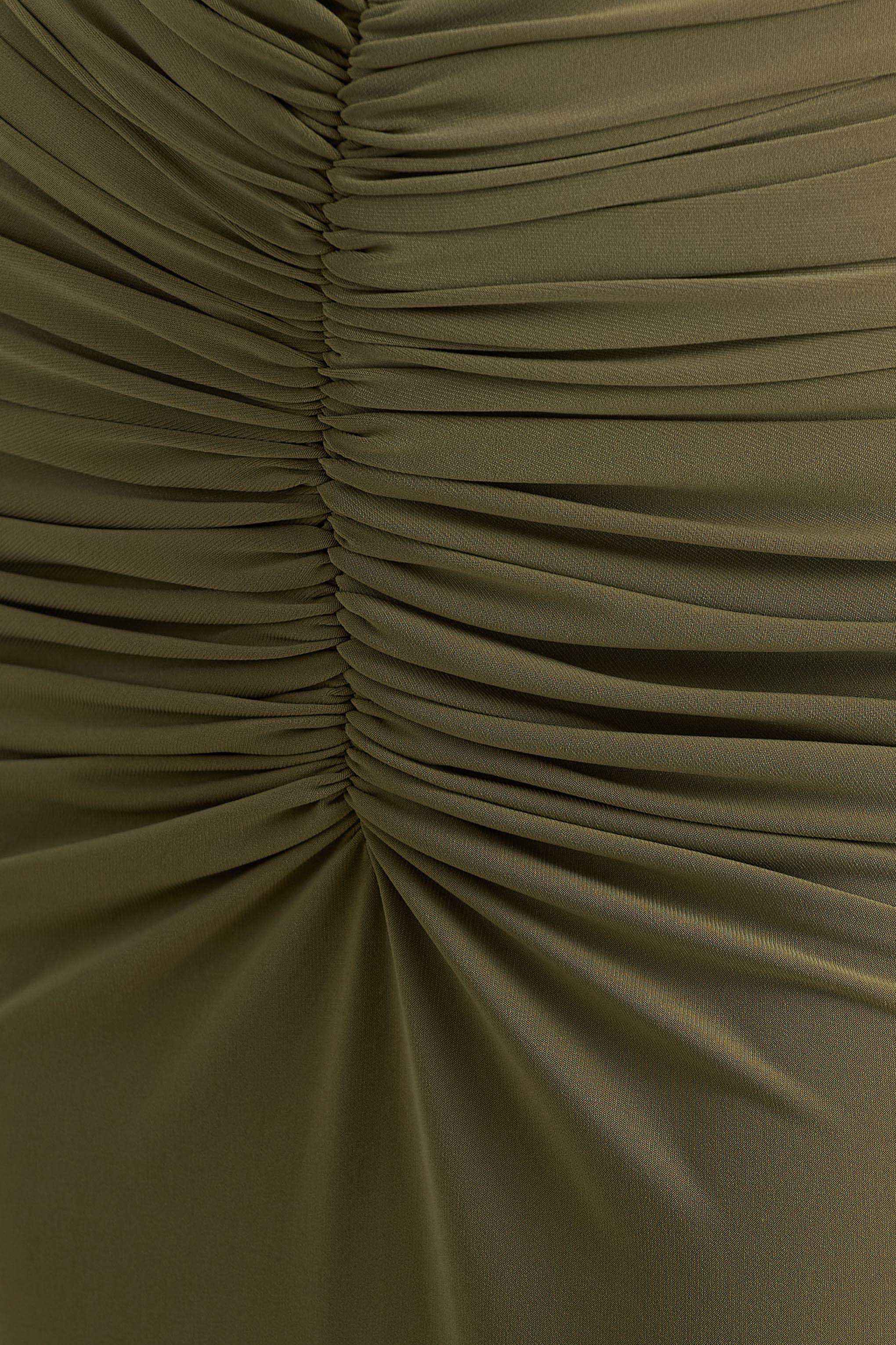 Olive Boat-Neck Maxi Dress With Cape-Sleeves And Open-Back