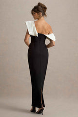 Angelina Maxi Dress - Black & White Draped Shoulder