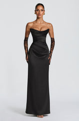 Vessa Maxi Dress - Black Satin Strapless