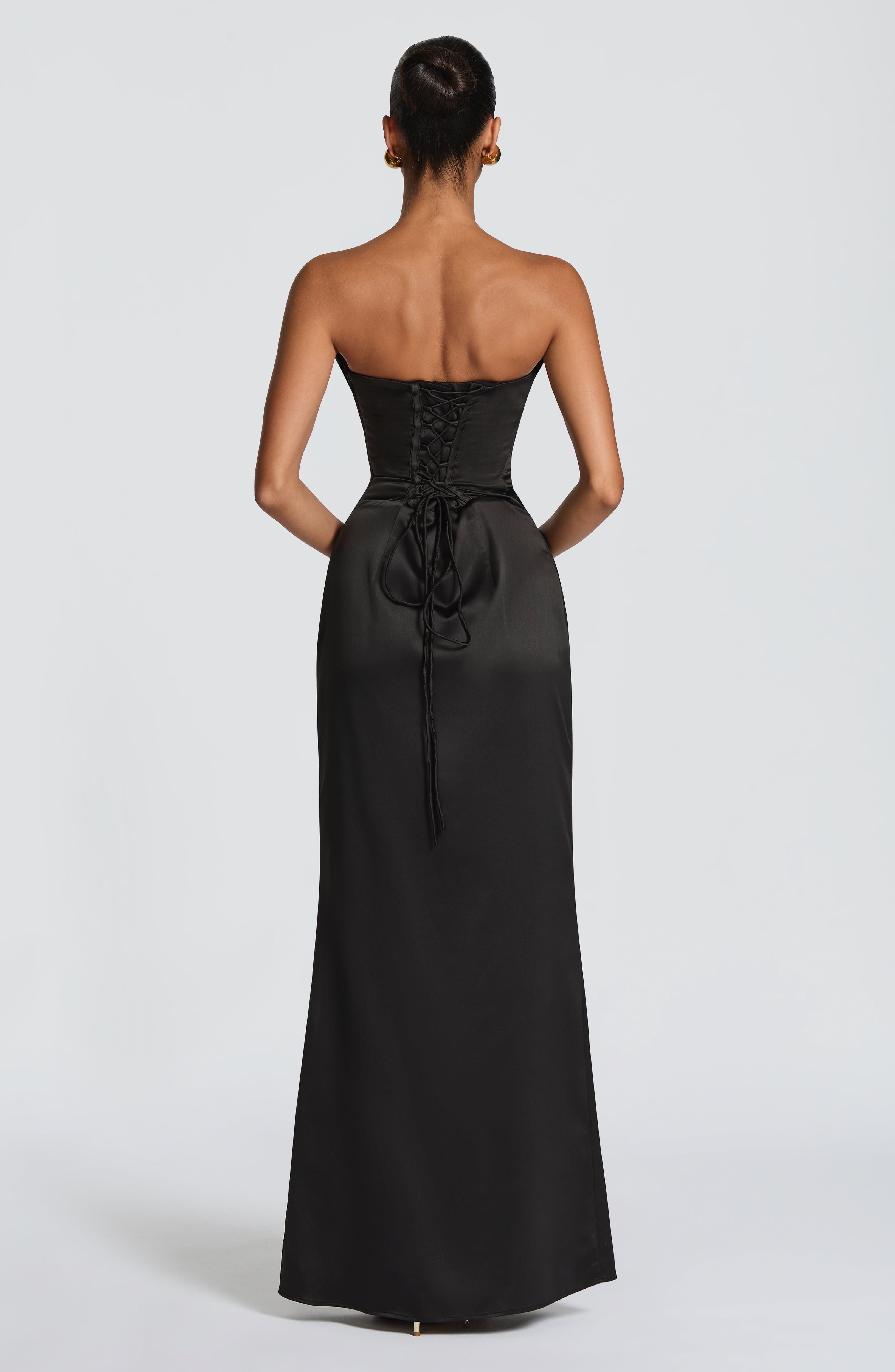Vessa Maxi Dress - Black Satin Strapless