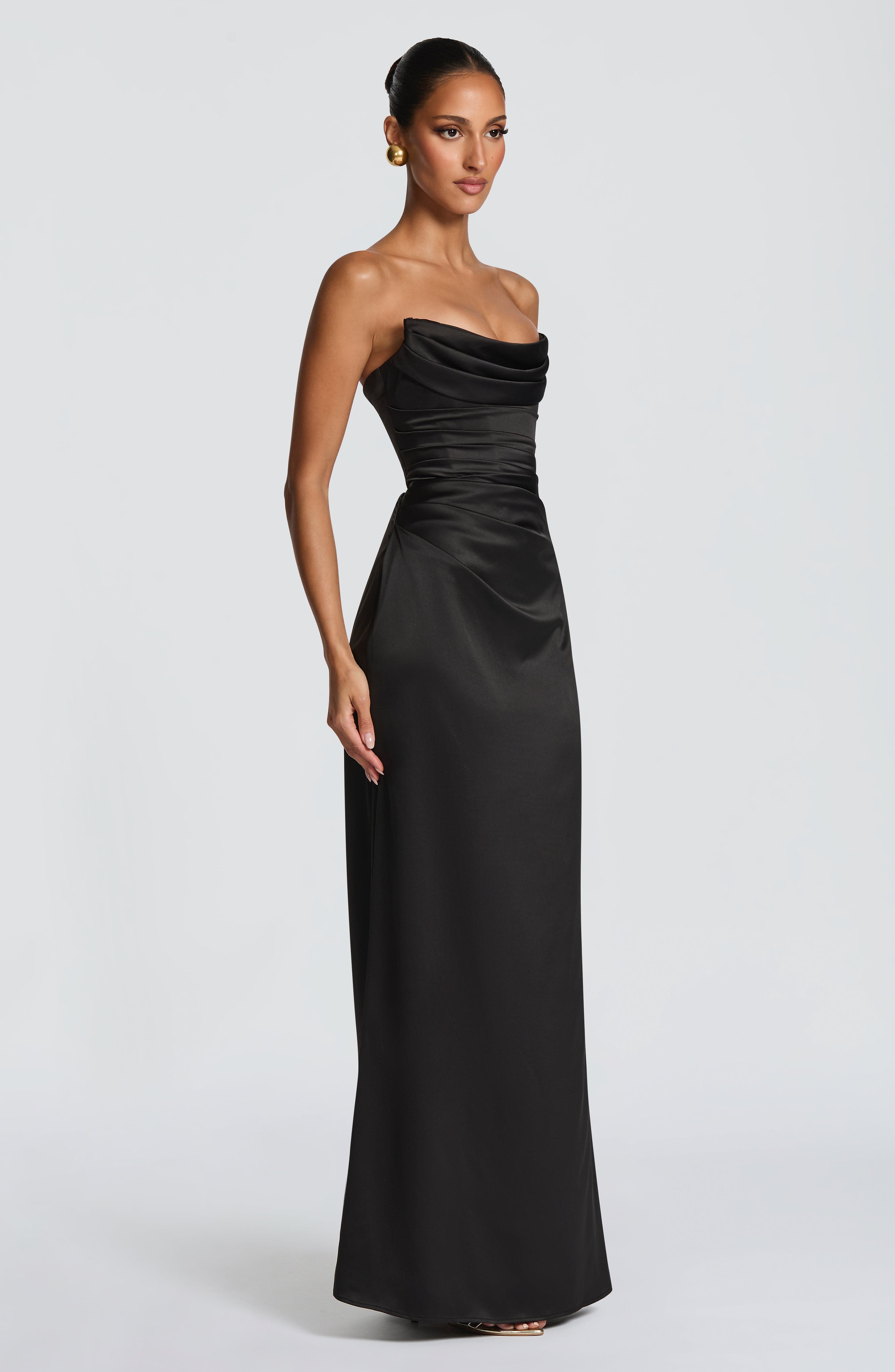 Vessa Maxi Dress - Black Satin Strapless
