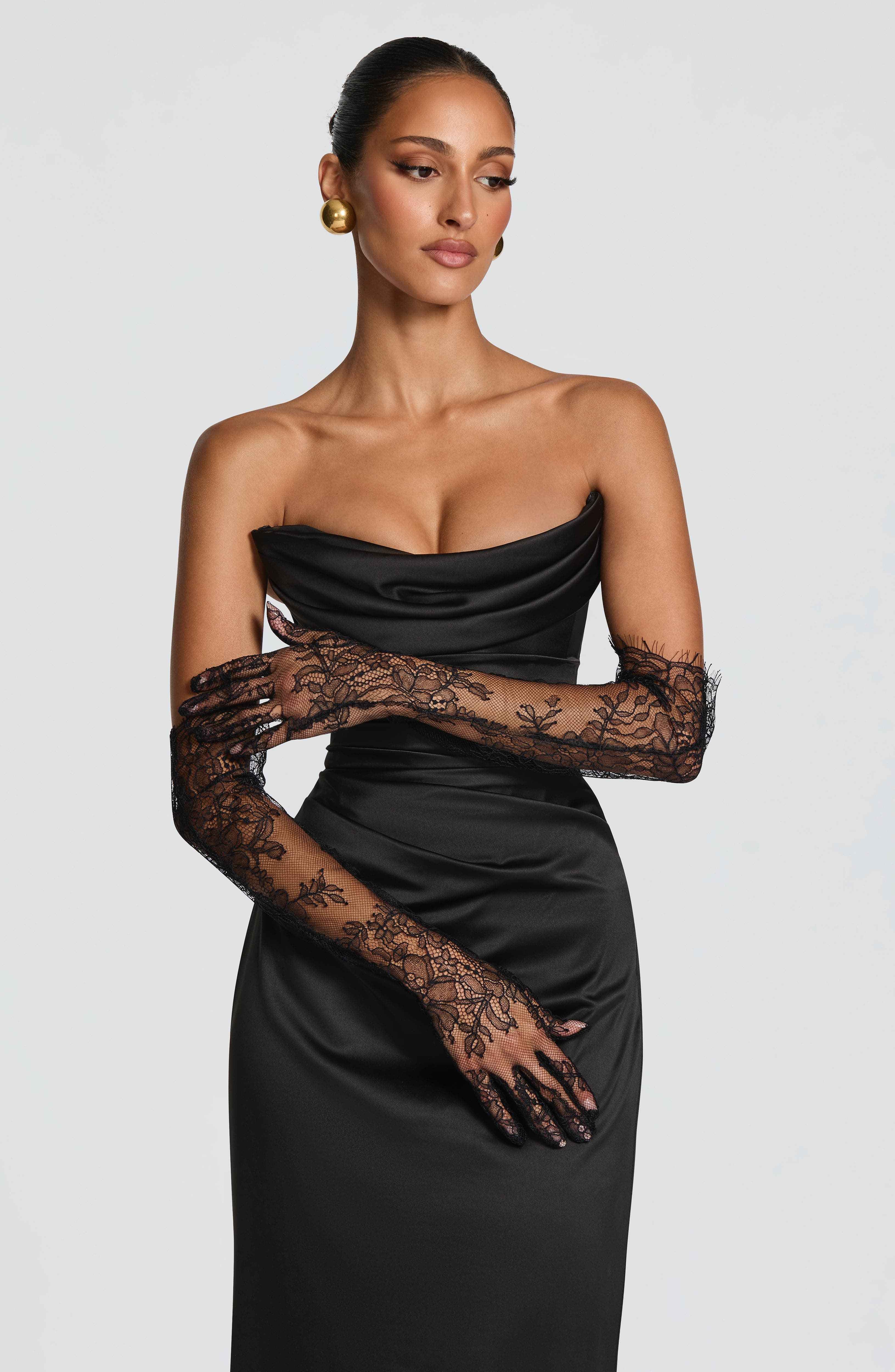 Vessa Maxi Dress - Black Satin Strapless