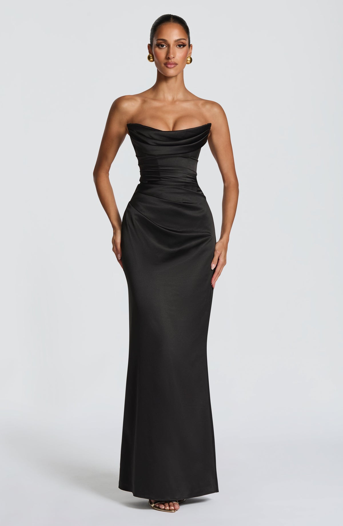 Vessa Maxi Dress - Black Satin Strapless