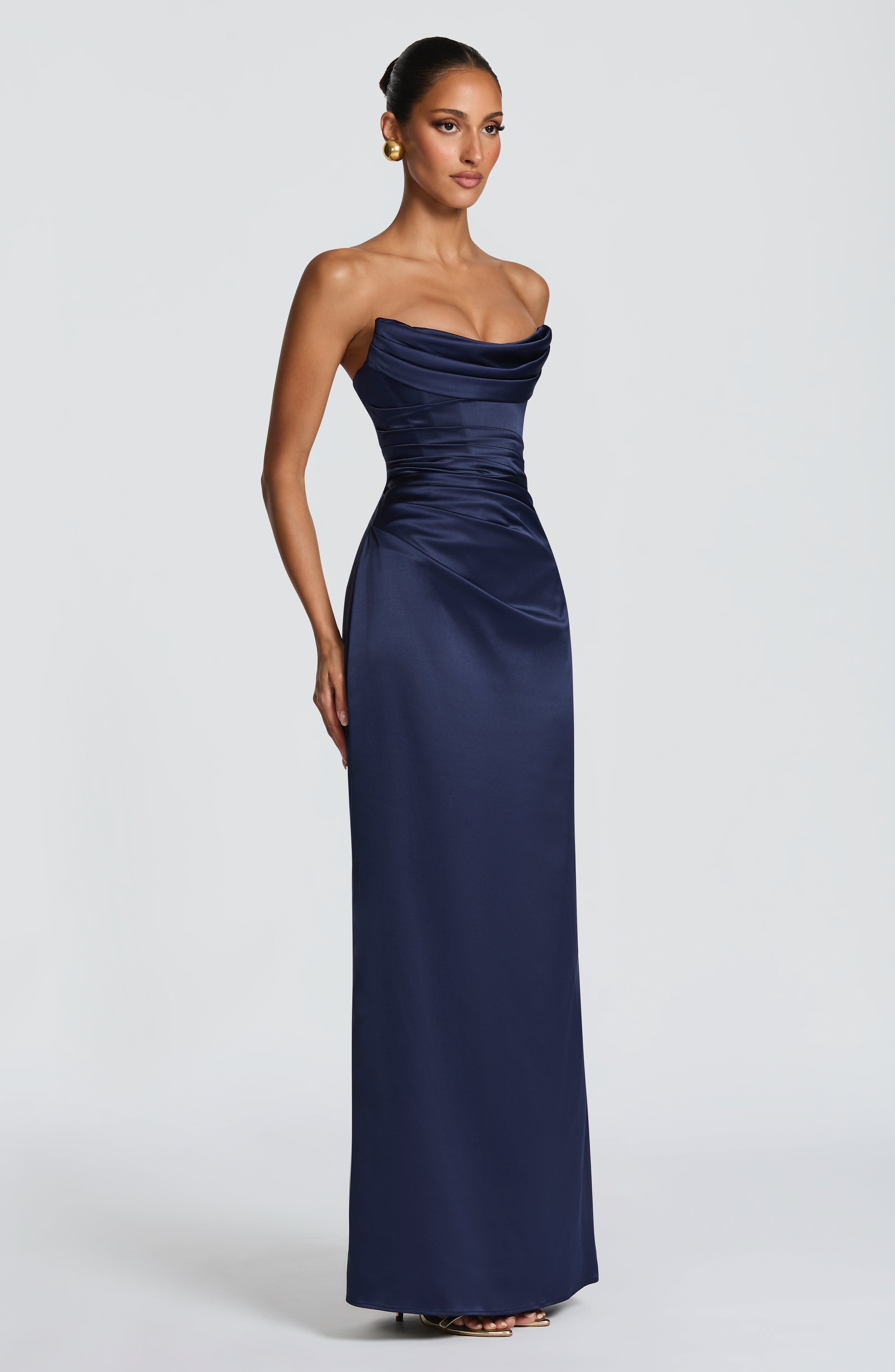 Vessa Maxi Dress - Navy Satin Strapless