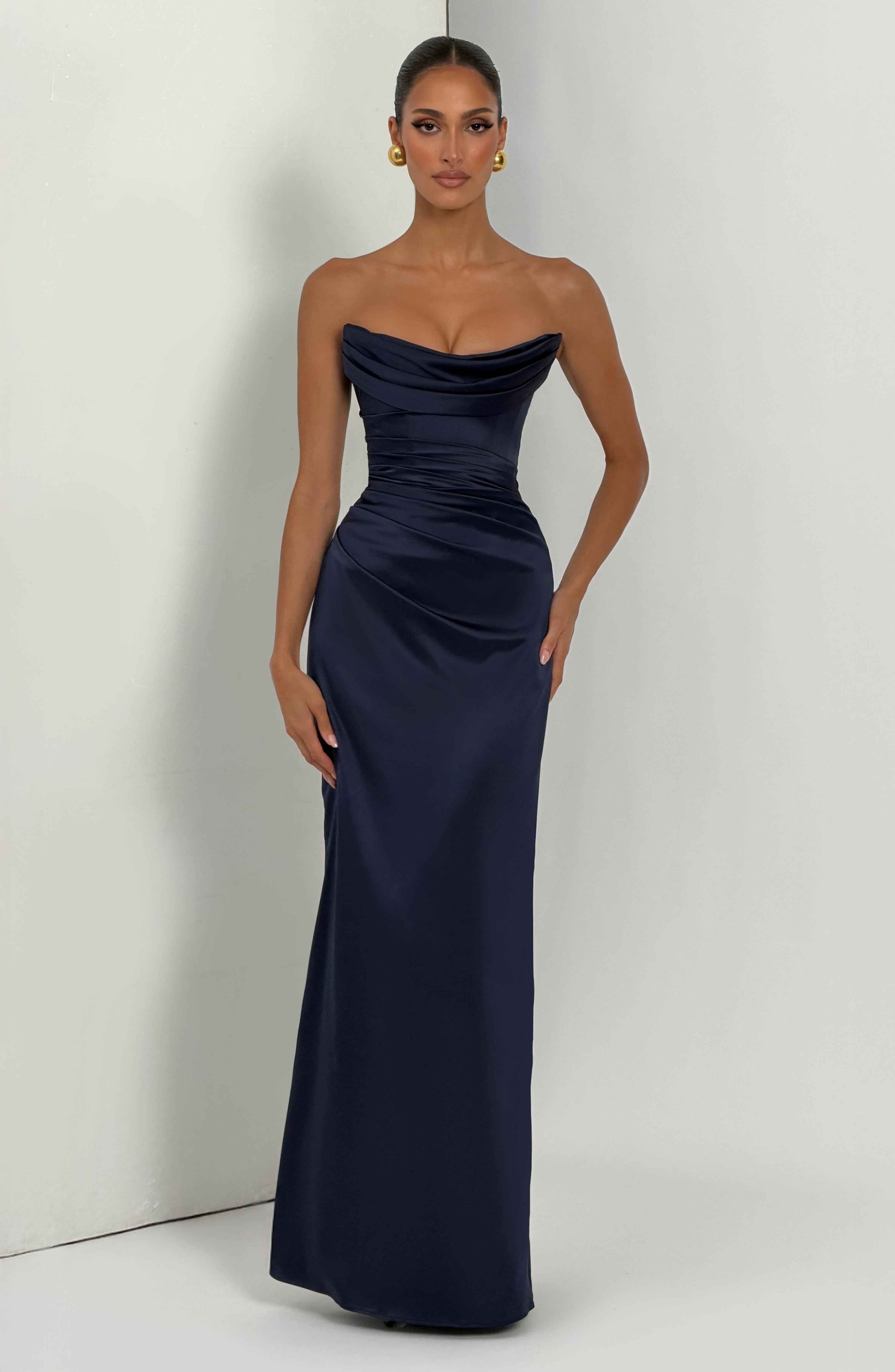 Vessa Maxi Dress - Navy Satin Strapless